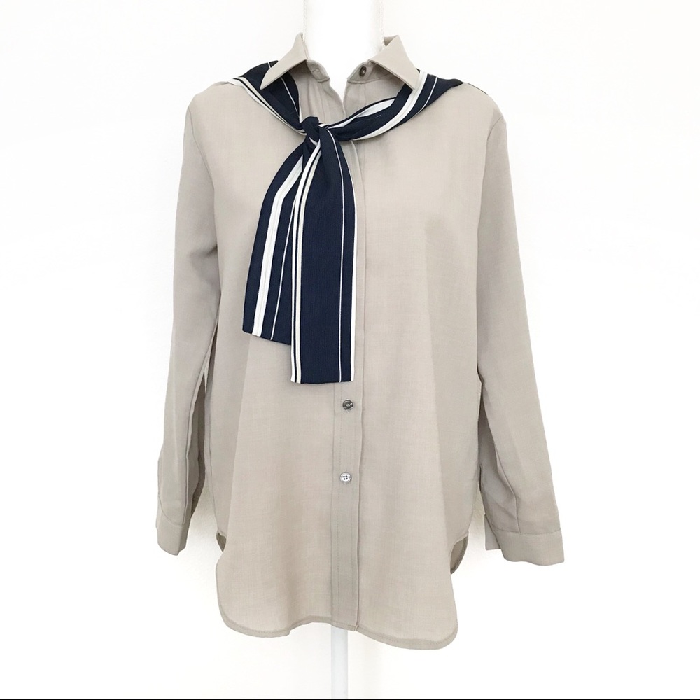 Mak Maks Button Up Long Sleeve Attached Scarf